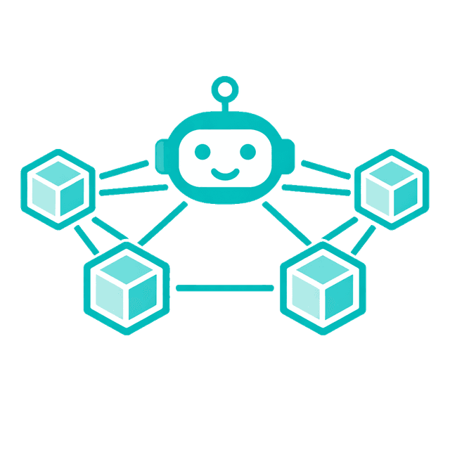 MyKAI desktop app icon: the MyKAI robot head connected by lines to four blockchain node cubes